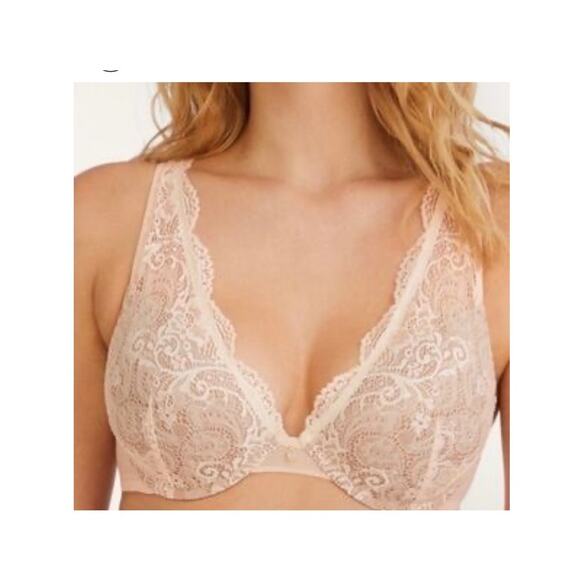 ThirdLove 24/7 Lace Contour Plunge Bra Underwire Nude Tan 42C - Picture 1 of 9